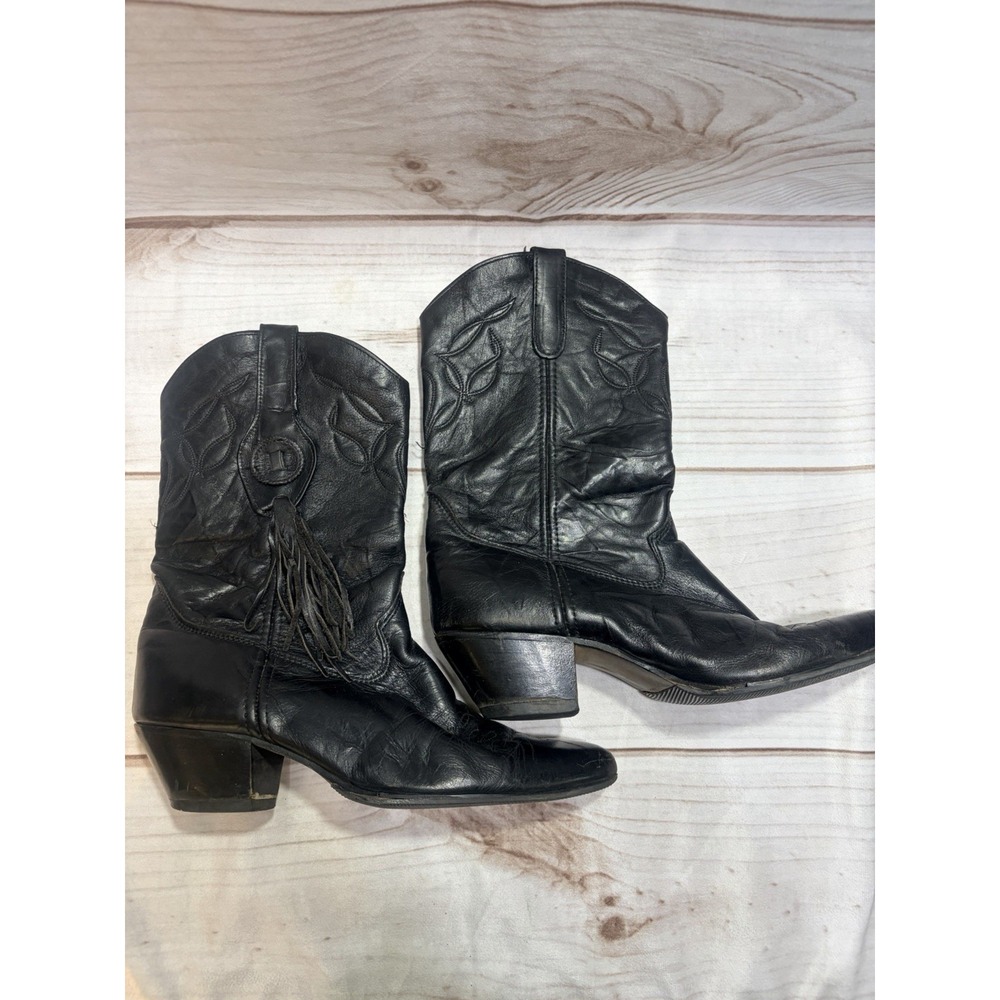 Laredo Black Leather Western Cowboy Boots Embroidered Pointed Toe Vintage Y2K